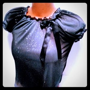 Womens Juniors Black Ruffle Blouse Top Casual